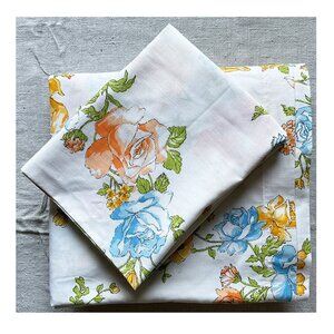 Vintage Flower Print Queen Flat Sheet and Pillowcase